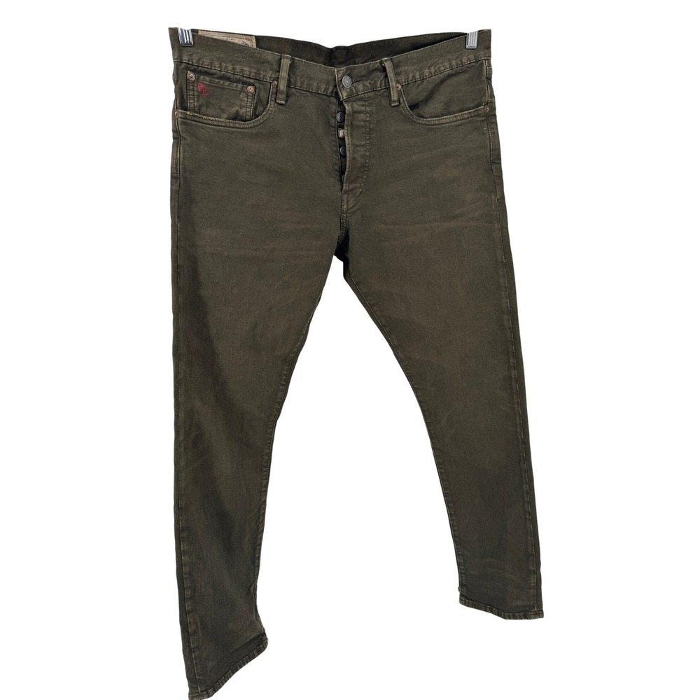 Polo Ralph Lauren Sullivan Slim Jeans 36x32‎ Olive Green Distressed Denim Mens